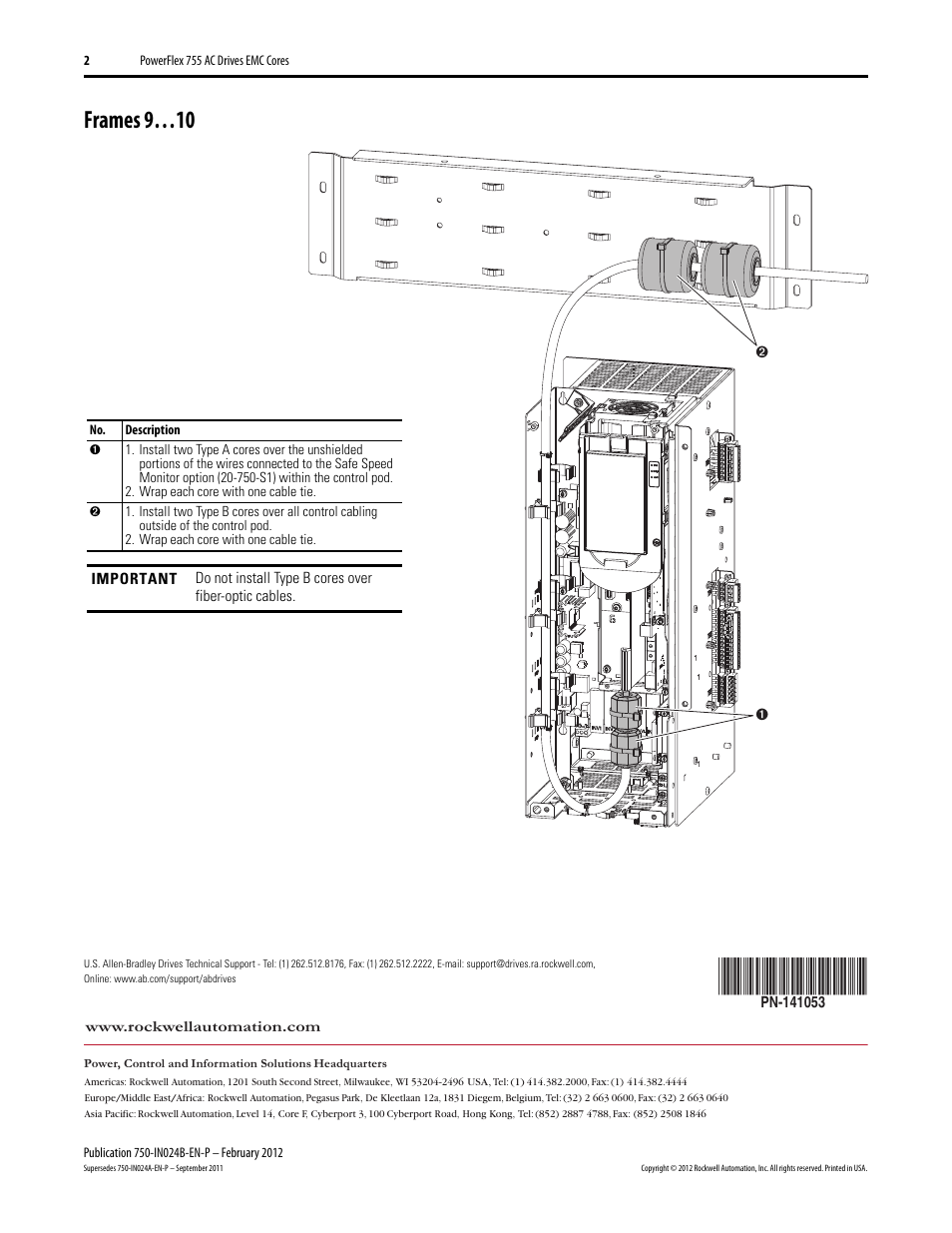 Frames 9…10 | Rockwell Automation 21G PowerFlex 755 EMC Core Kit, Frame 8 and Larger User Manual | Page 2 / 2