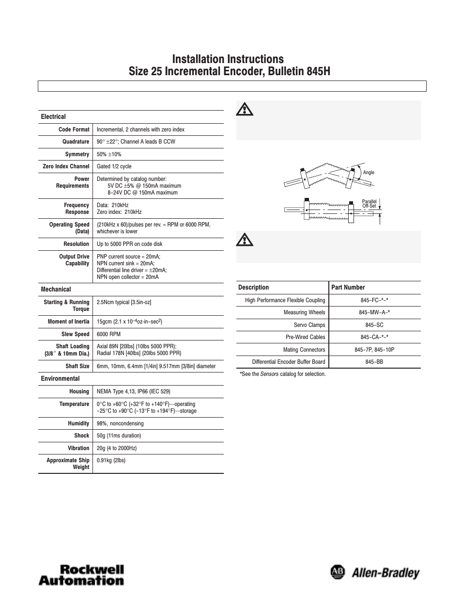 Rockwell Automation 845H Size 25 Incremental Encoder Installation Instructions User Manual | 4 pages