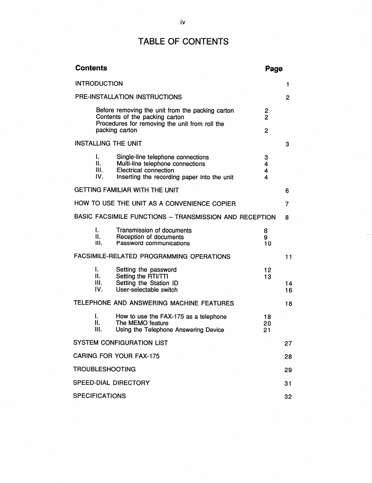 Brother FAX-175 User Manual | Page 5 / 42