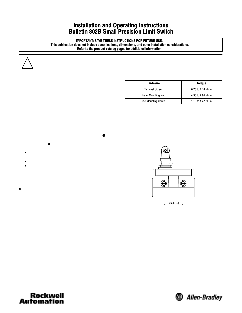 Rockwell Automation 802B Small Precision Limit Switch User Manual | 2 pages