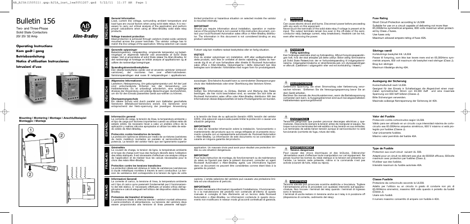 Rockwell Automation 156-B32x3 Two and Three Phase Solid State Contactor Operating Instructions User Manual | 2 pages