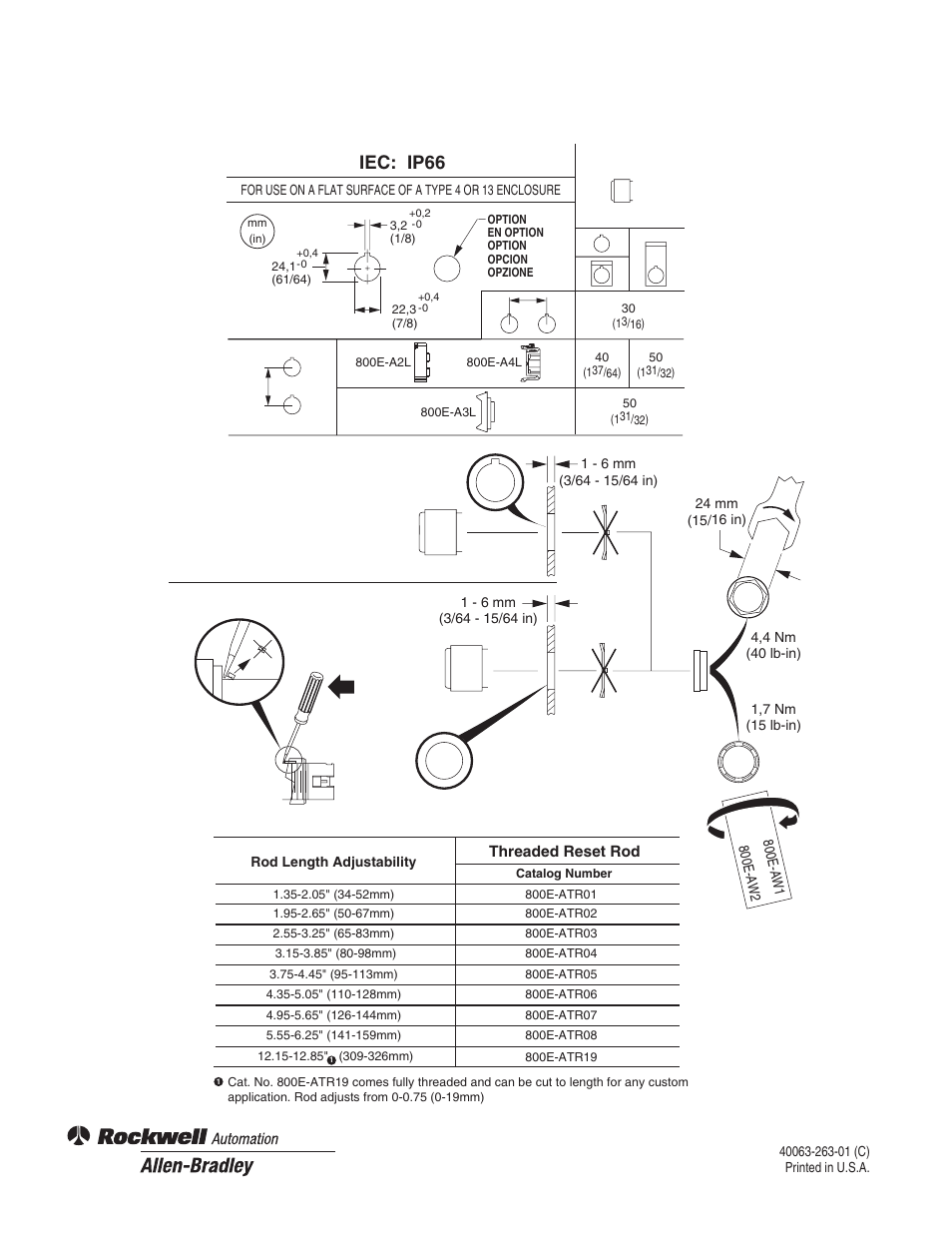Iec: ip66 | Rockwell Automation 800EM_EP_ES_EB_EQ Reset Operator / Threaded Rod User Manual | Page 2 / 2