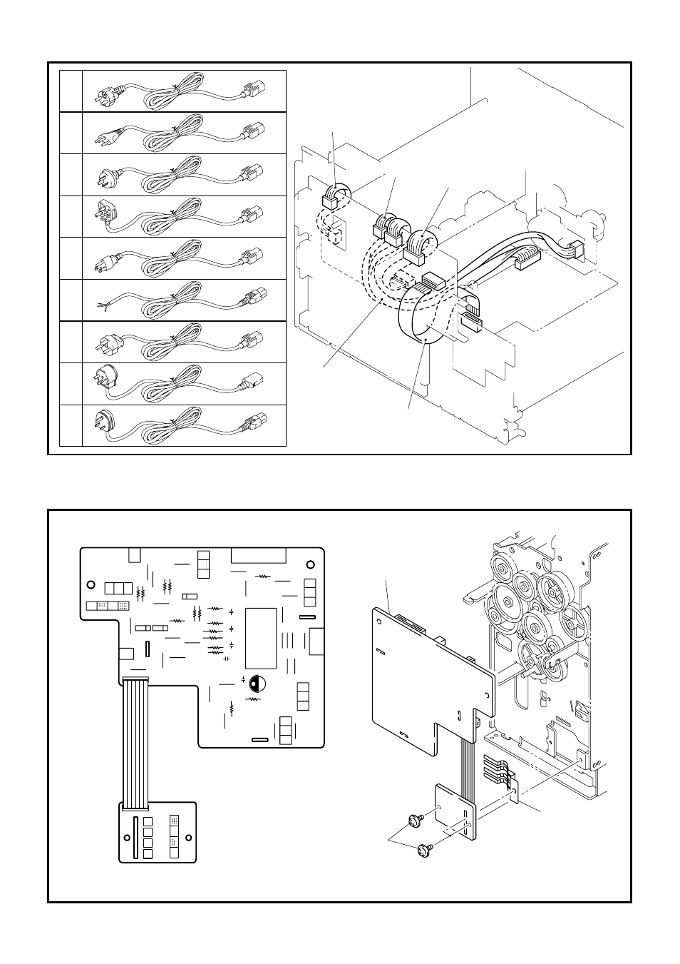 1 . power cords & harnesses, 2 . paper feeder pcb | Brother HL-1260 User Manual | Page 191 / 483