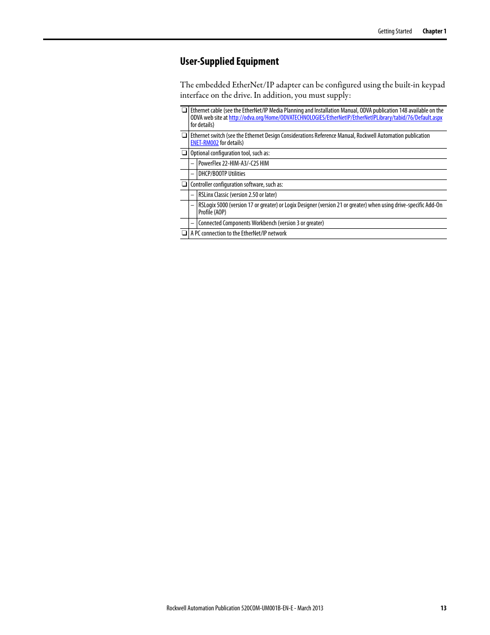 User-supplied equipment | Rockwell Automation 25B PowerFlex 525 Embedded EtherNet/IP Adapter User Manual | Page 13 / 166