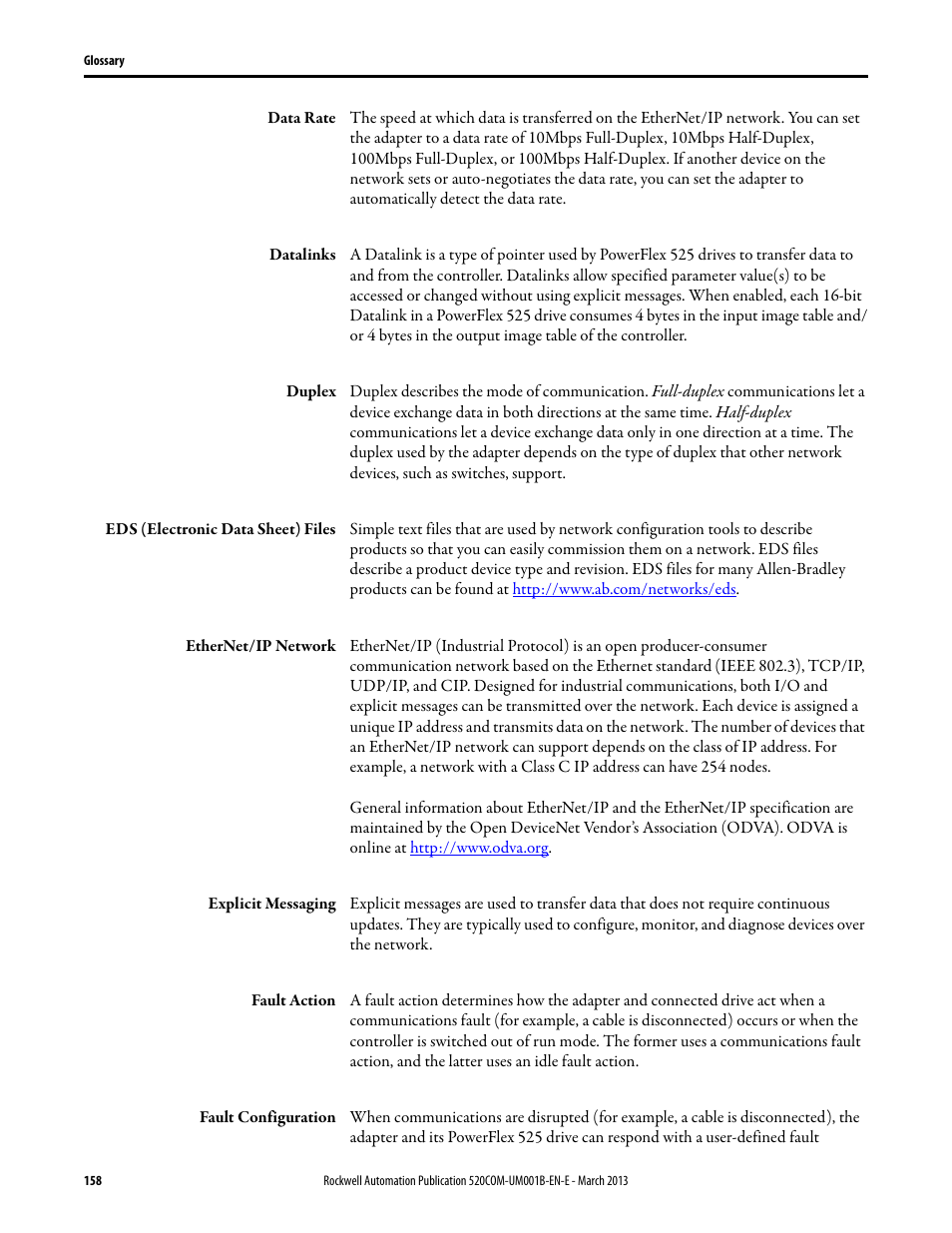 Rockwell Automation 25B PowerFlex 525 Embedded EtherNet/IP Adapter User Manual | Page 158 / 166