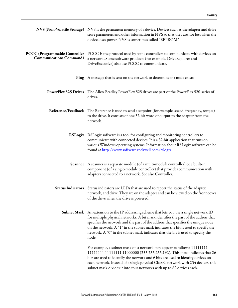 Rockwell Automation 25B PowerFlex 525 Embedded EtherNet/IP Adapter User Manual | Page 161 / 166