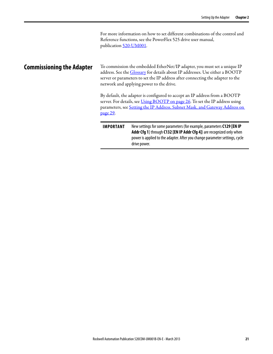 Commissioning the adapter | Rockwell Automation 25B PowerFlex 525 Embedded EtherNet/IP Adapter User Manual | Page 21 / 166