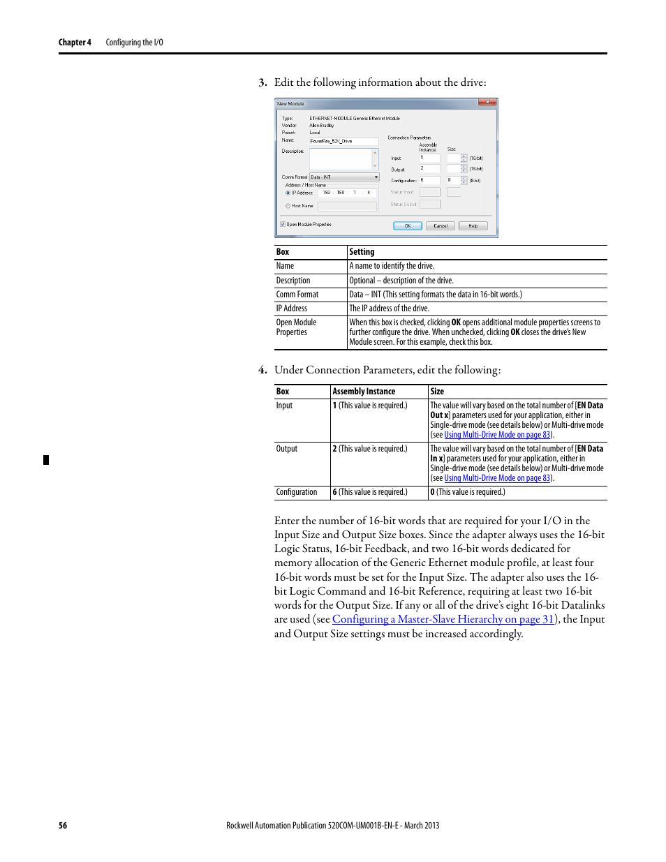 Rockwell Automation 25B PowerFlex 525 Embedded EtherNet/IP Adapter User Manual | Page 56 / 166