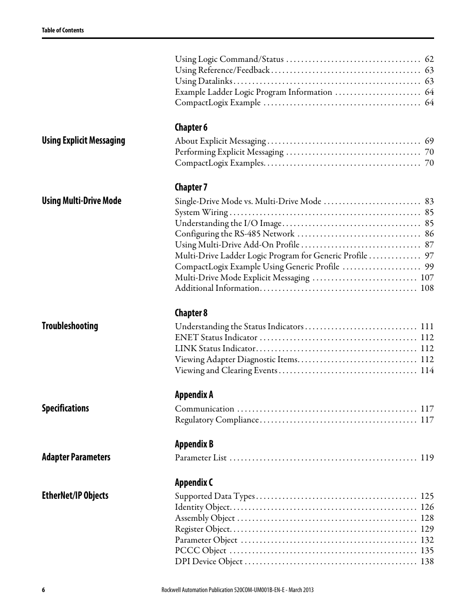 Rockwell Automation 25B PowerFlex 525 Embedded EtherNet/IP Adapter User Manual | Page 6 / 166