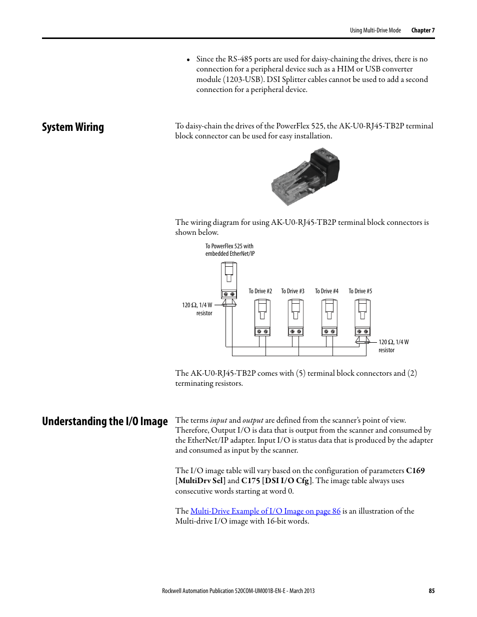 System wiring, Understanding the i/o image, System wiring understanding the i/o image | Rockwell Automation 25B PowerFlex 525 Embedded EtherNet/IP Adapter User Manual | Page 85 / 166