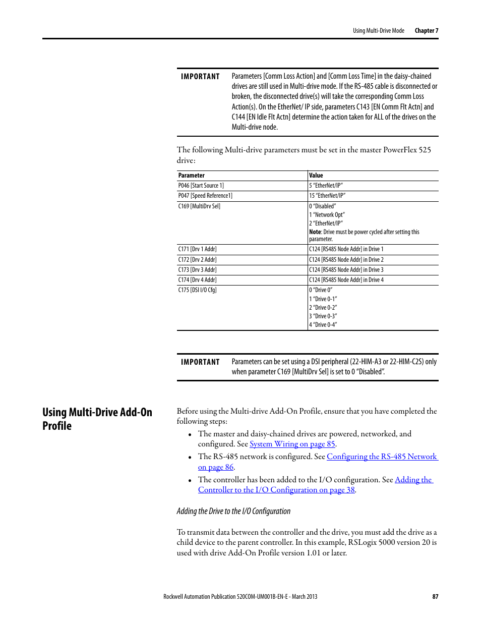 Using multi-drive add-on profile | Rockwell Automation 25B PowerFlex 525 Embedded EtherNet/IP Adapter User Manual | Page 87 / 166