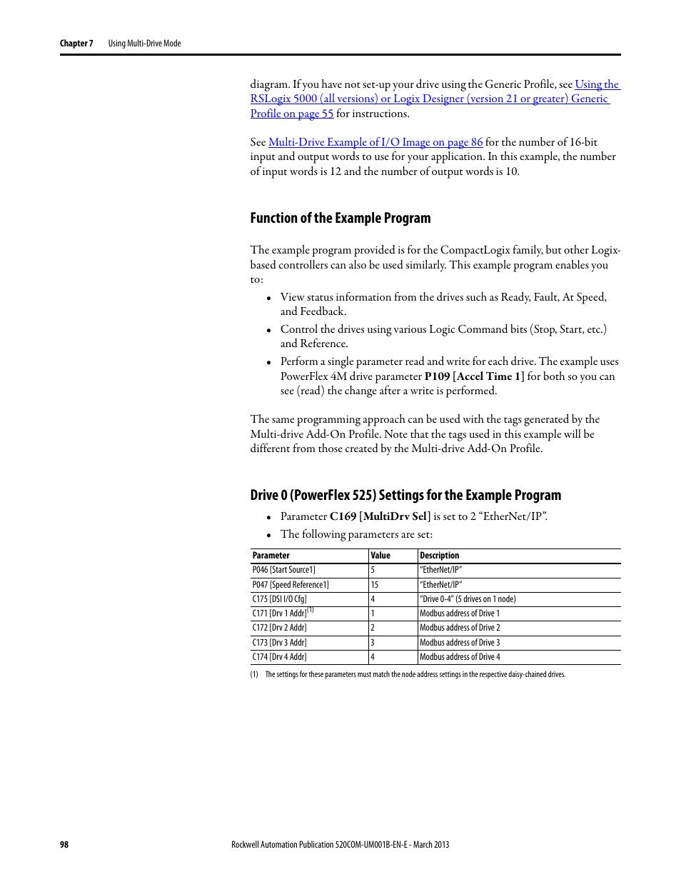 Function of the example program | Rockwell Automation 25B PowerFlex 525 Embedded EtherNet/IP Adapter User Manual | Page 98 / 166