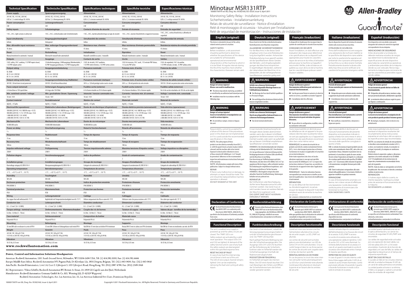 Rockwell Automation 440R Minotaur MSR131RTP User Manual | 2 pages