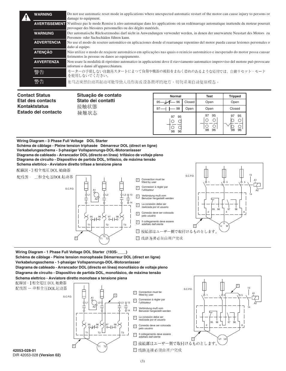 Situação de contato stato dei contatti | Rockwell Automation 193x-EExxP E1 PLUS Overload Relay Application and Installation User Manual | Page 3 / 6