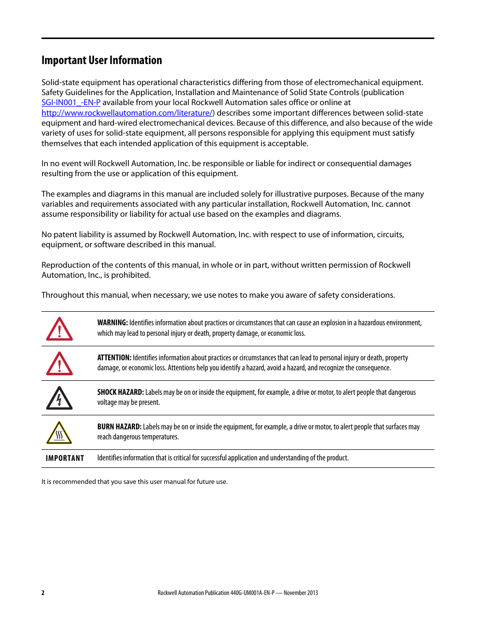 Important user information | Rockwell Automation 440G-LZ Guard Locking Switch User Manual User Manual | Page 2 / 40