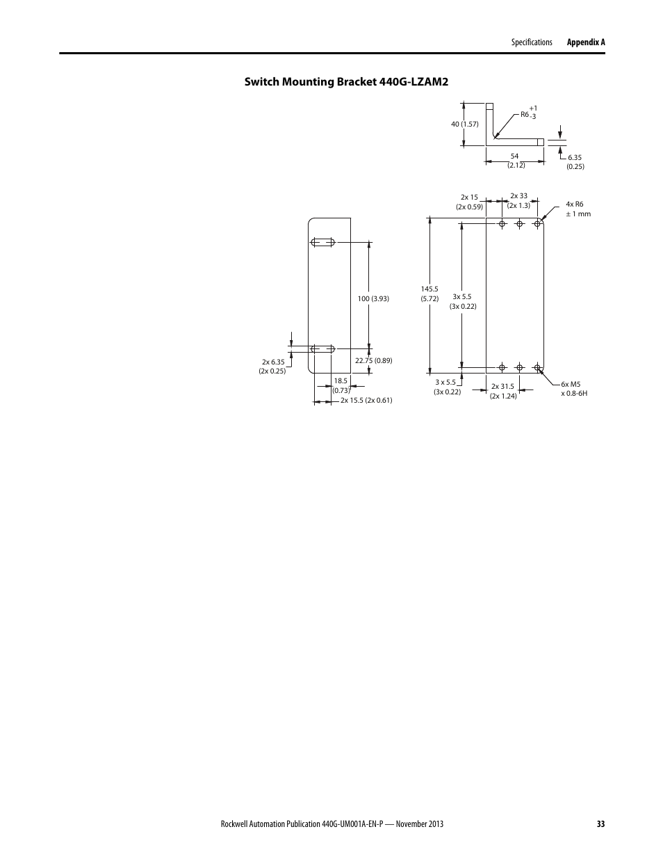 Switch mounting bracket 440g-lzam2 | Rockwell Automation 440G-LZ Guard Locking Switch User Manual User Manual | Page 33 / 40