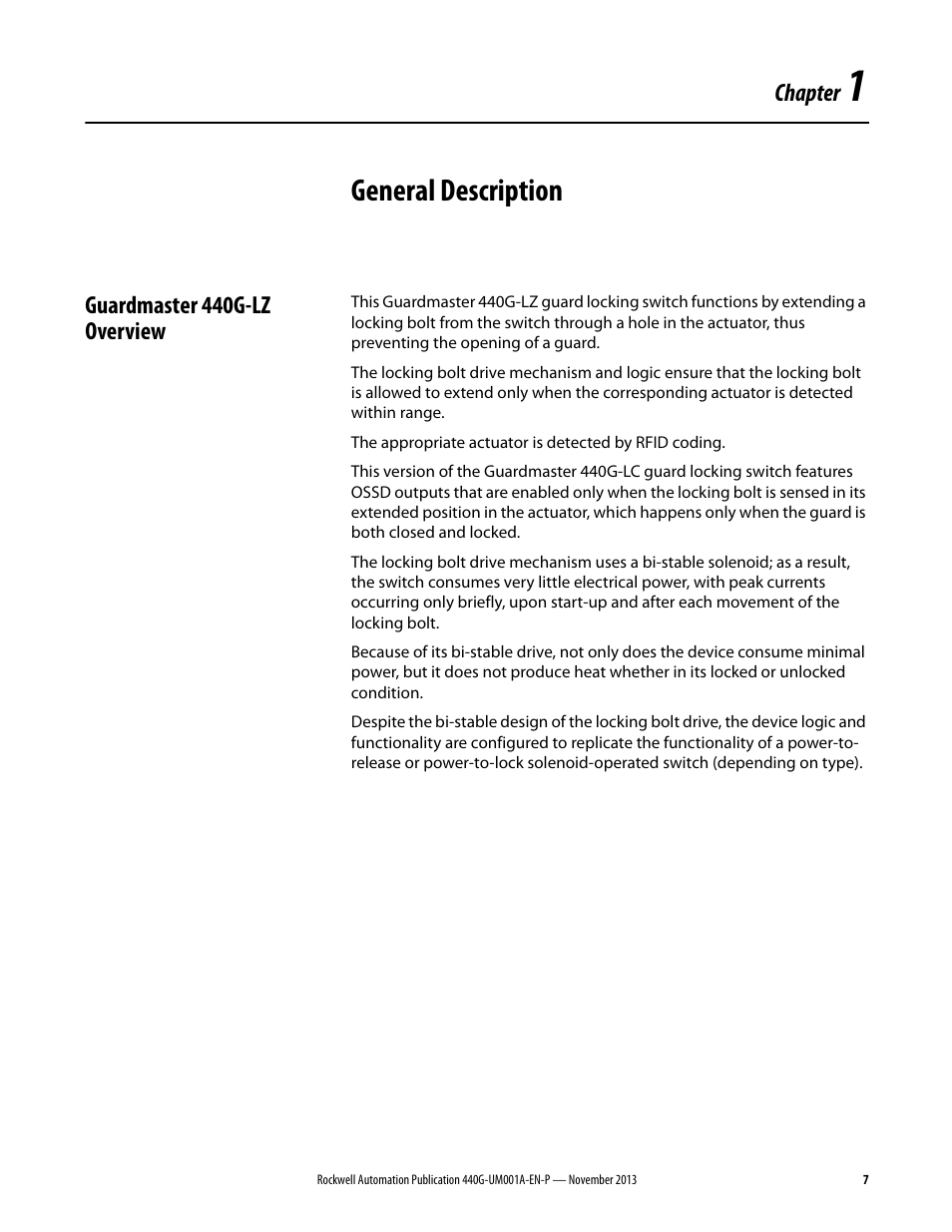 Chap01, General description | Rockwell Automation 440G-LZ Guard Locking Switch User Manual User Manual | Page 7 / 40