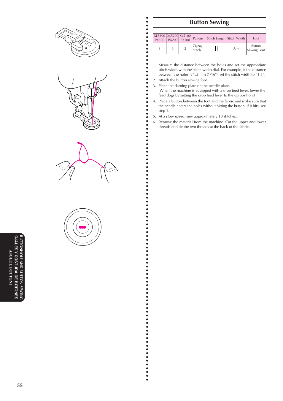 Button sewing | Brother XL5100 User Manual | Page 63 / 85