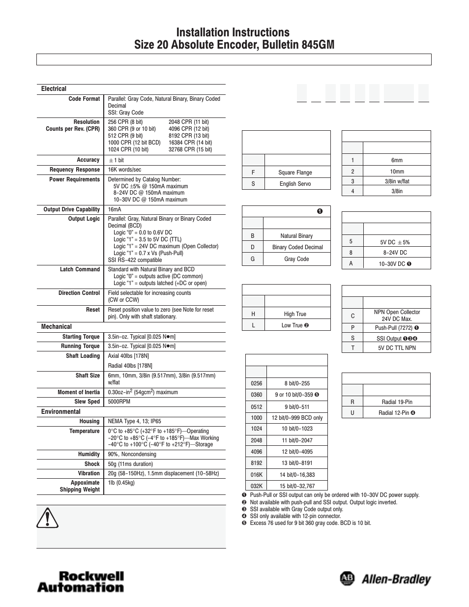 Rockwell Automation 845GM Absolute Encoder, Size 20 User Manual | 4 pages