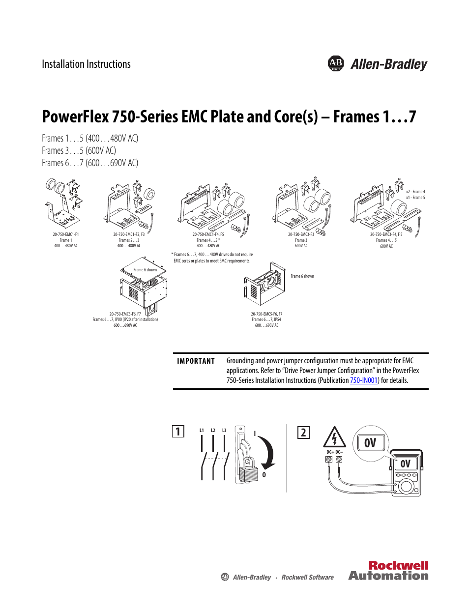 Rockwell Automation 20G PowerFlex 750-Series EMC Plate and Cores - Frames 1…7 User Manual | 10 pages