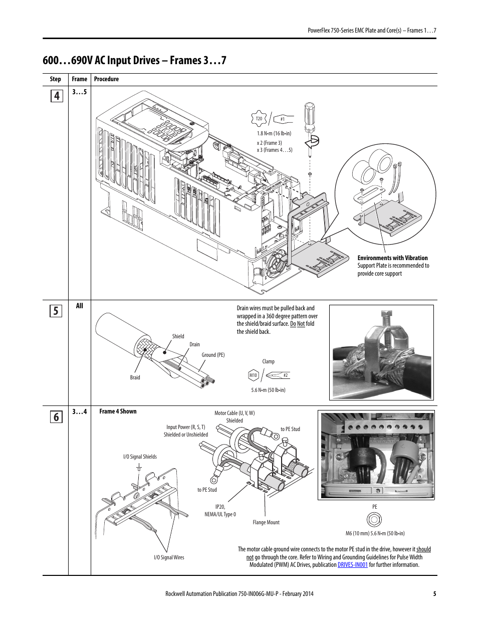 600…690v ac input drives – frames 3…7 | Rockwell Automation 20G PowerFlex 750-Series EMC Plate and Cores - Frames 1…7 User Manual | Page 5 / 10