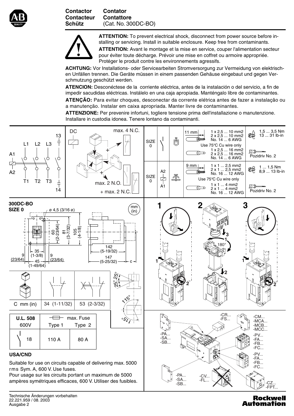 Rockwell Automation 300DC Contactor with DC Coil User Manual | 1 page