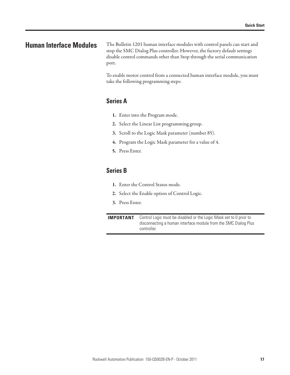 Human interface modules, Series a, Series b | Rockwell Automation 150 SMC Dialog Plus Controller - Quick Start User Manual | Page 17 / 20