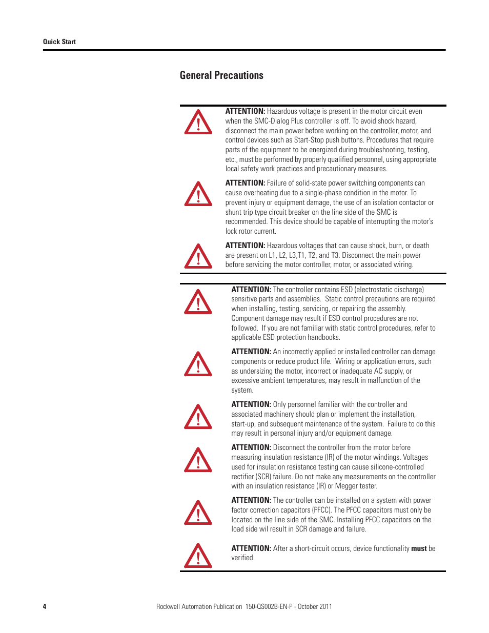 General precautions | Rockwell Automation 150 SMC Dialog Plus Controller - Quick Start User Manual | Page 4 / 20