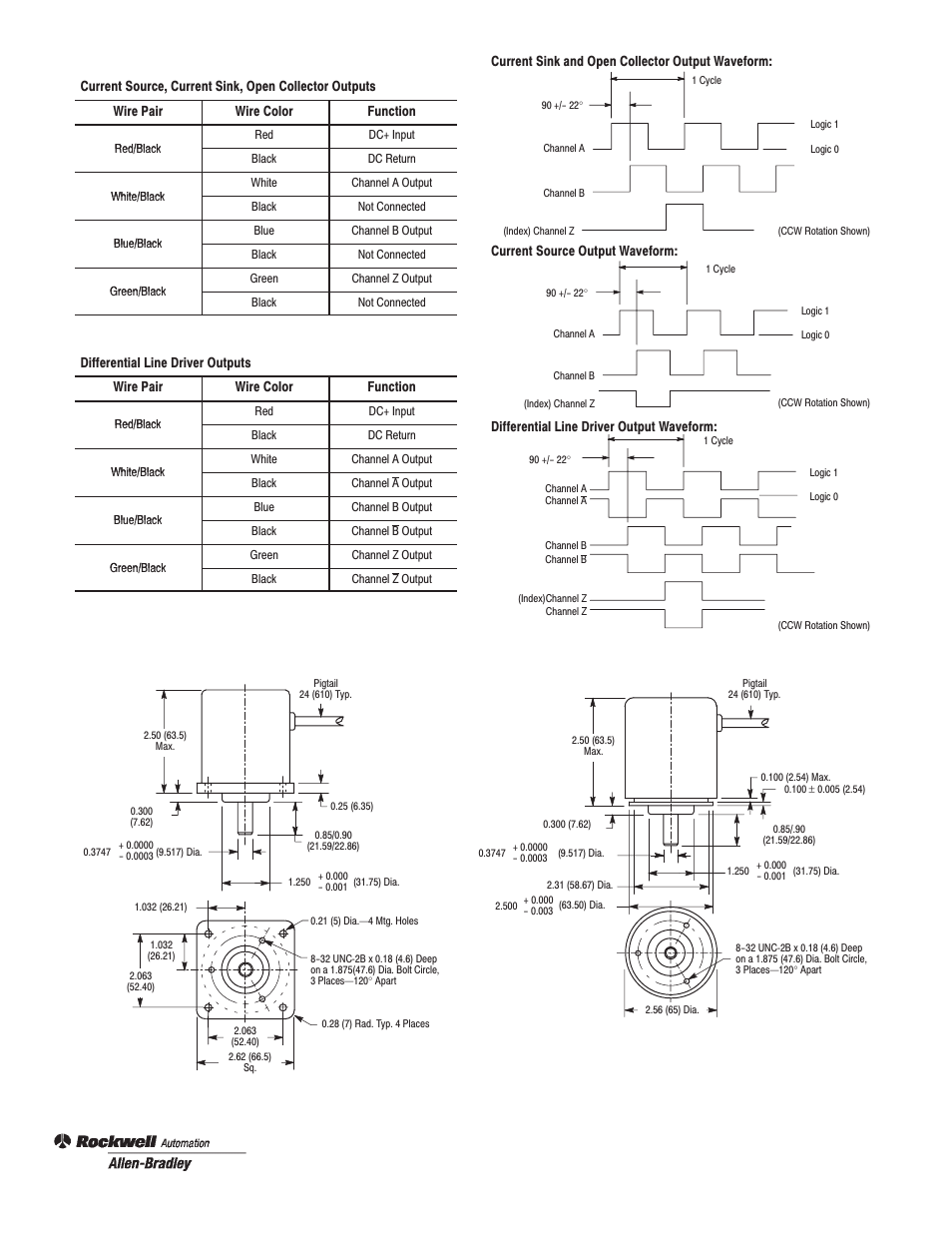 Dimensions—inches (mm) | Rockwell Automation 845K Incremental Encoder User Manual | Page 2 / 2