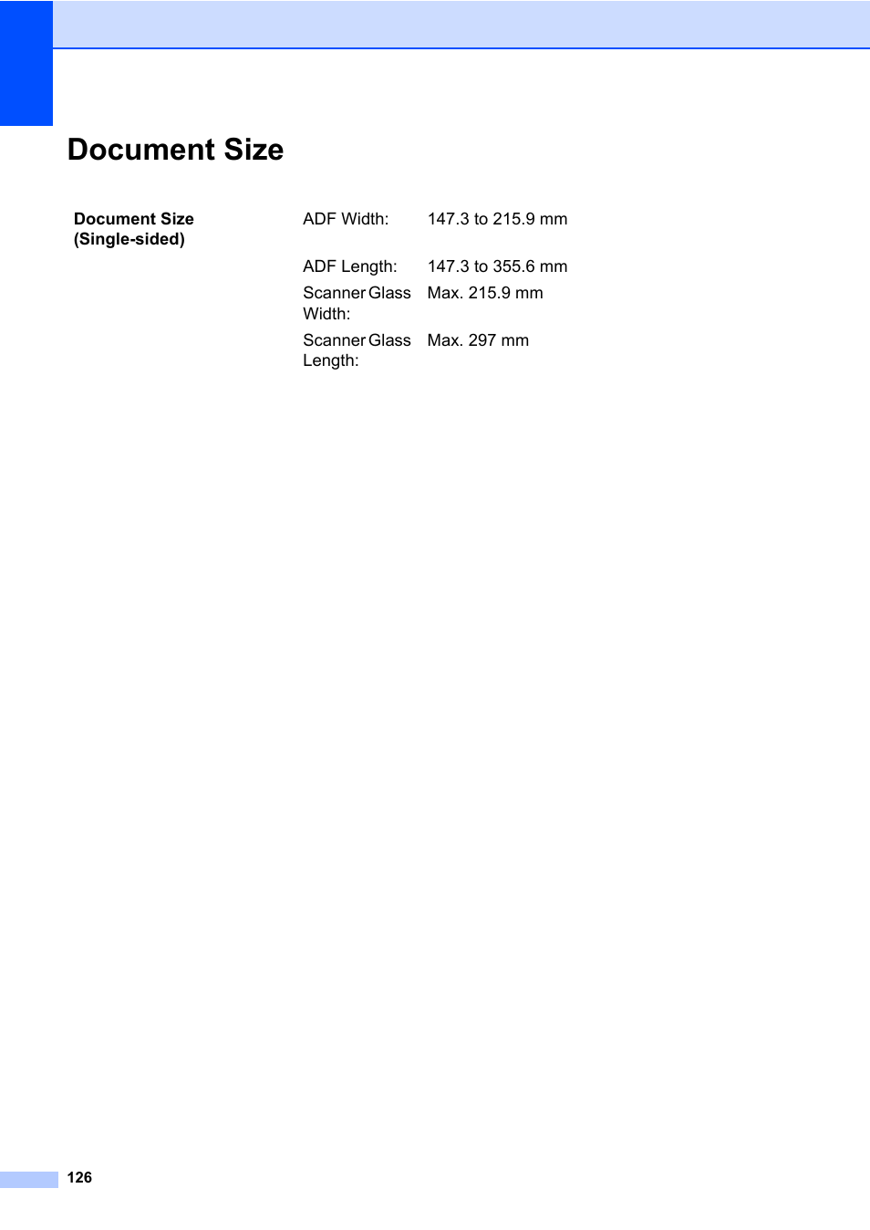 Document size | Brother MFC 7460DN User Manual | Page 136 / 151