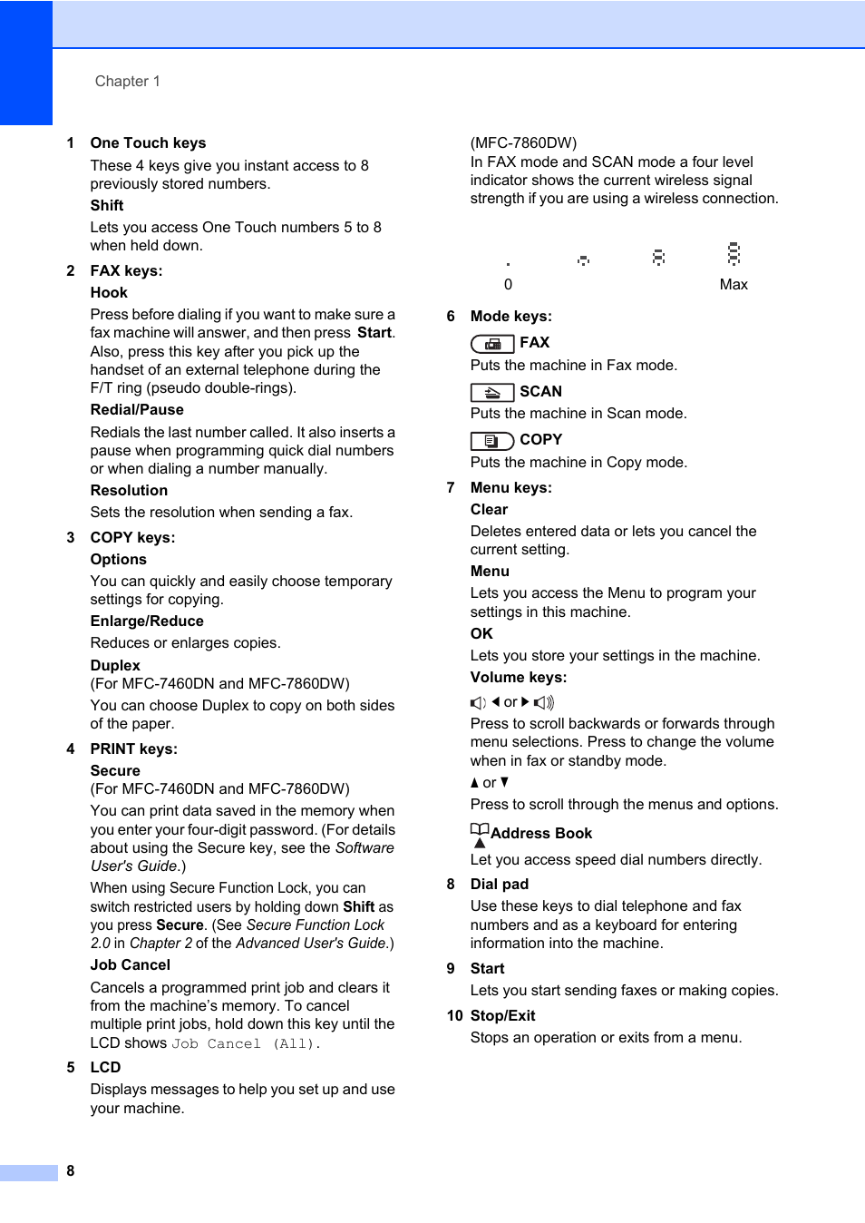 Brother MFC 7460DN User Manual | Page 18 / 151
