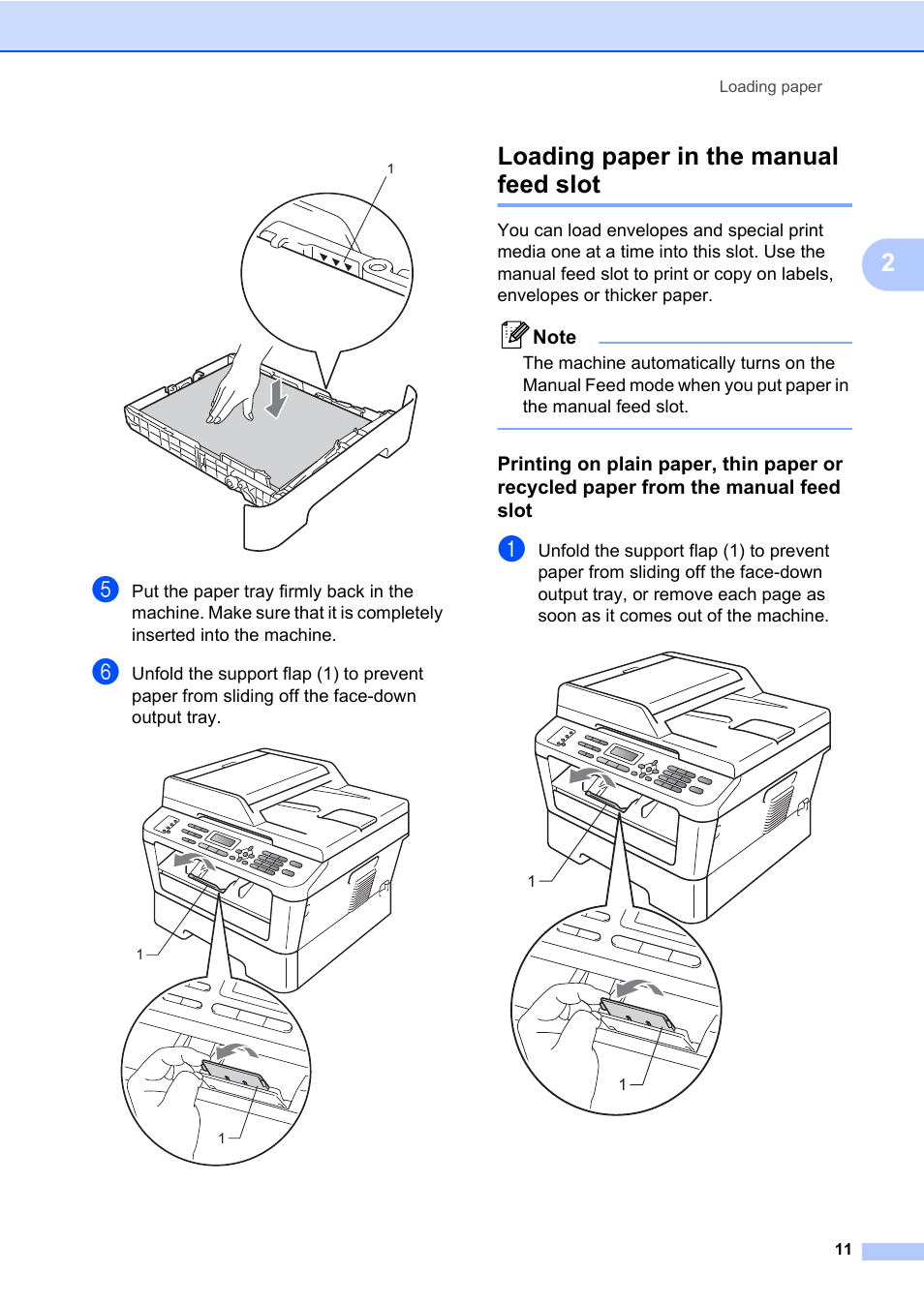 Loading paper in the manual feed slot | Brother MFC 7460DN User Manual | Page 21 / 151