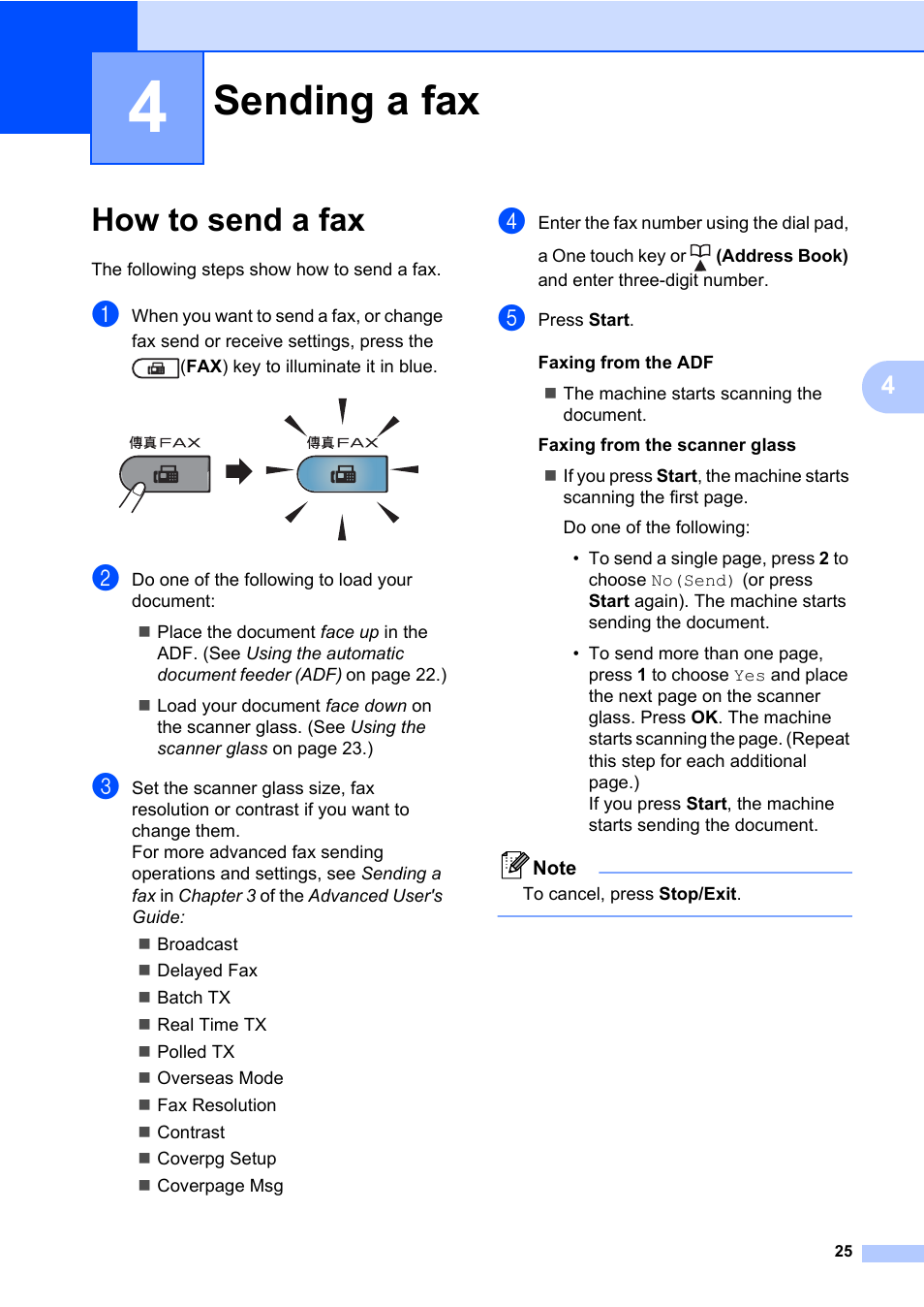 4 sending a fax, How to send a fax, Sending a fax | Brother MFC 7460DN User Manual | Page 35 / 151