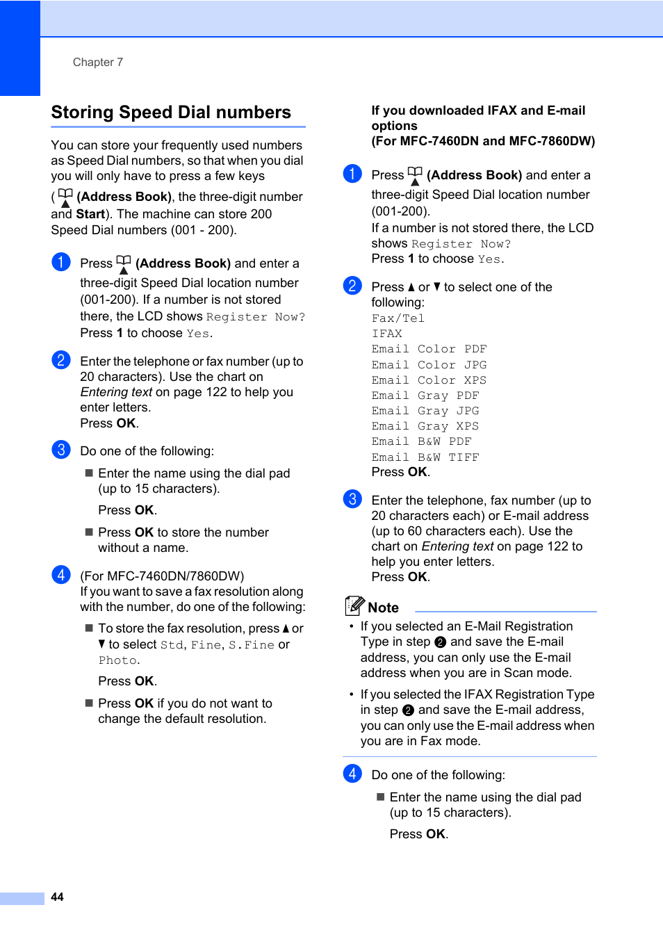 Storing speed dial numbers | Brother MFC 7460DN User Manual | Page 54 / 151
