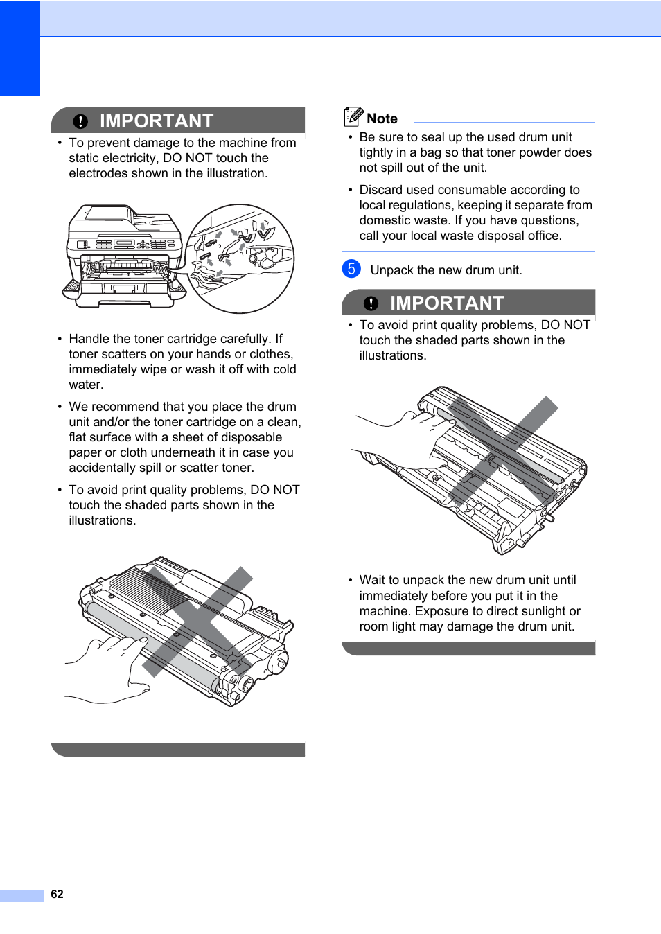 Important | Brother MFC 7460DN User Manual | Page 72 / 151
