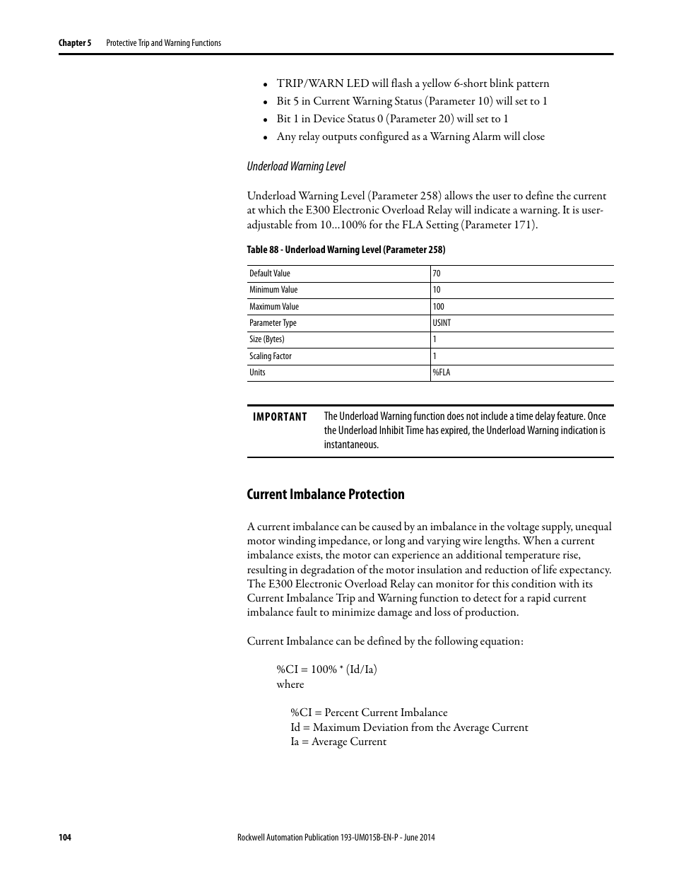 Current imbalance protection | Rockwell Automation 592- E300 Overload Relay User Manual User Manual | Page 104 / 424