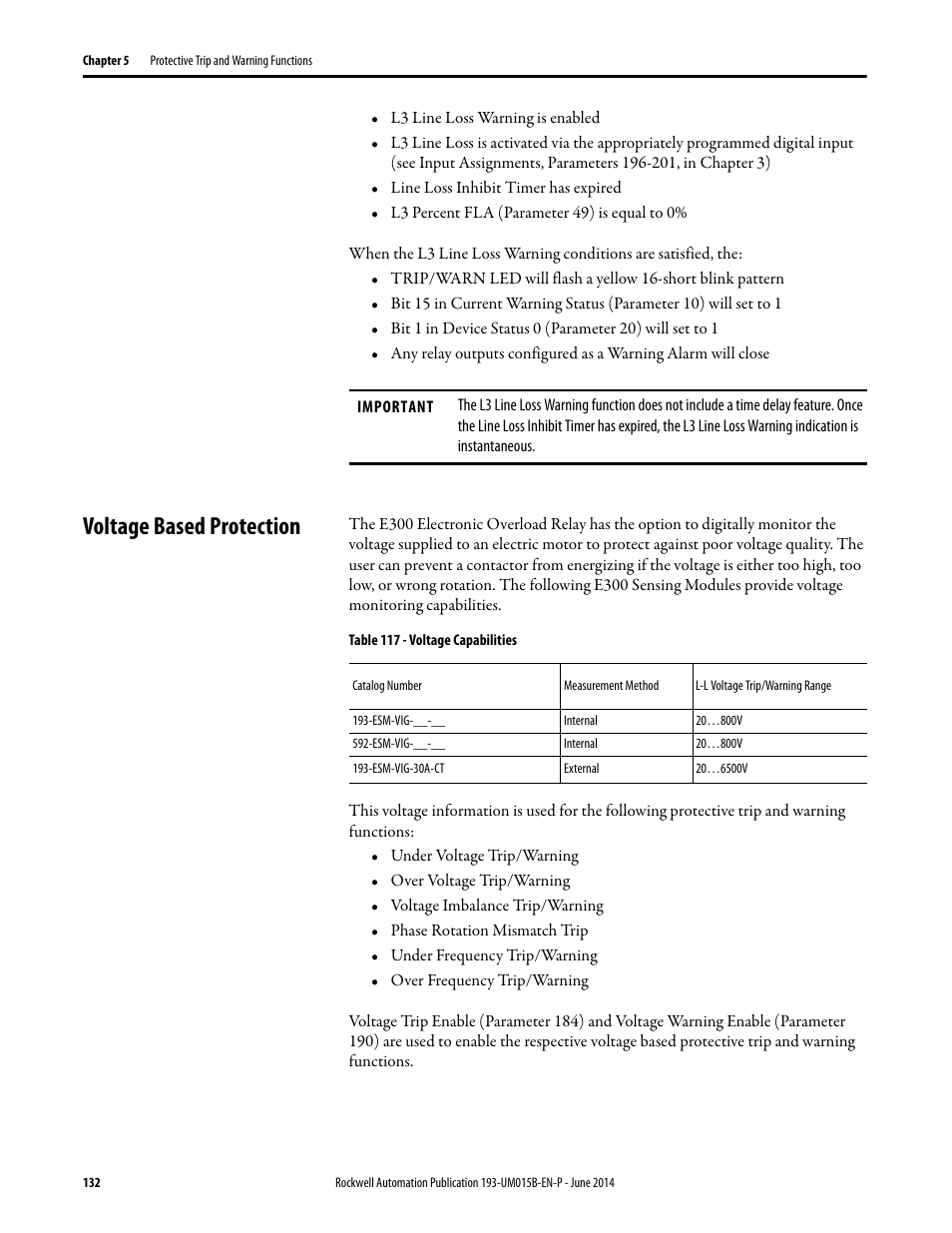 Voltage based protection | Rockwell Automation 592- E300 Overload Relay User Manual User Manual | Page 132 / 424