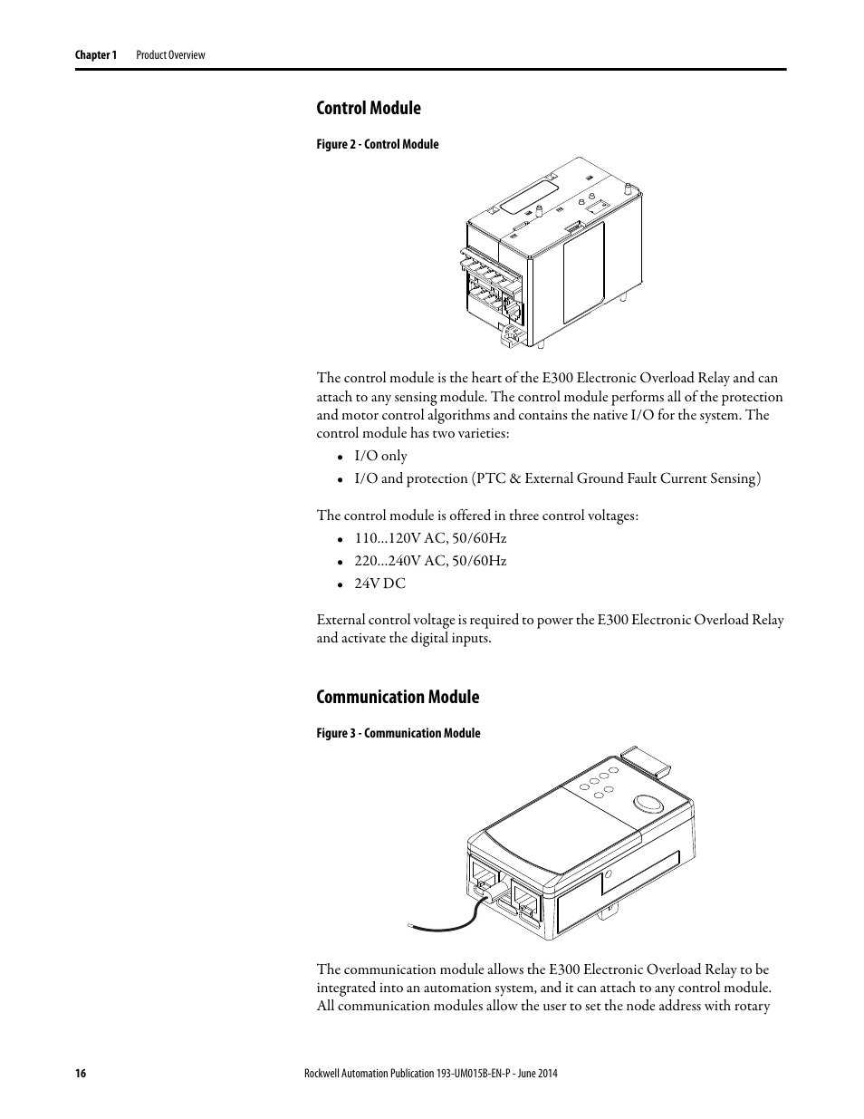 Control module, Communication module, Control module communication module | Rockwell Automation 592- E300 Overload Relay User Manual User Manual | Page 16 / 424