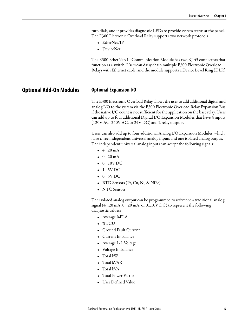 Optional add-on modules, Optional expansion i/o | Rockwell Automation 592- E300 Overload Relay User Manual User Manual | Page 17 / 424