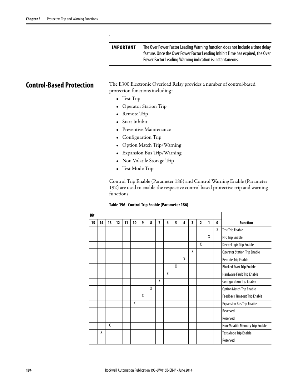 Control-based protection | Rockwell Automation 592- E300 Overload Relay User Manual User Manual | Page 194 / 424