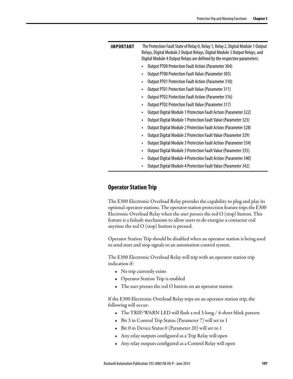 Operator station trip | Rockwell Automation 592- E300 Overload Relay User Manual User Manual | Page 197 / 424