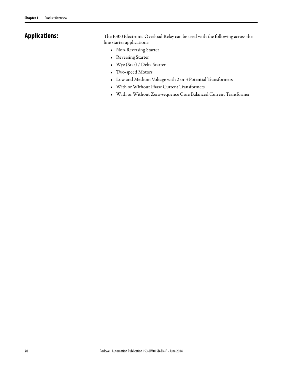 Applications | Rockwell Automation 592- E300 Overload Relay User Manual User Manual | Page 20 / 424