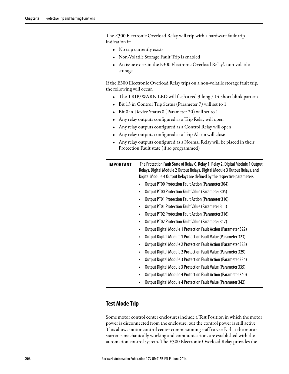Test mode trip | Rockwell Automation 592- E300 Overload Relay User Manual User Manual | Page 206 / 424