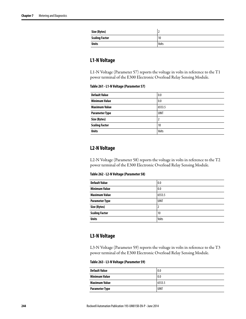 L1-n voltage, L2-n voltage, L3-n voltage | L1-n voltage l2-n voltage l3-n voltage | Rockwell Automation 592- E300 Overload Relay User Manual User Manual | Page 244 / 424