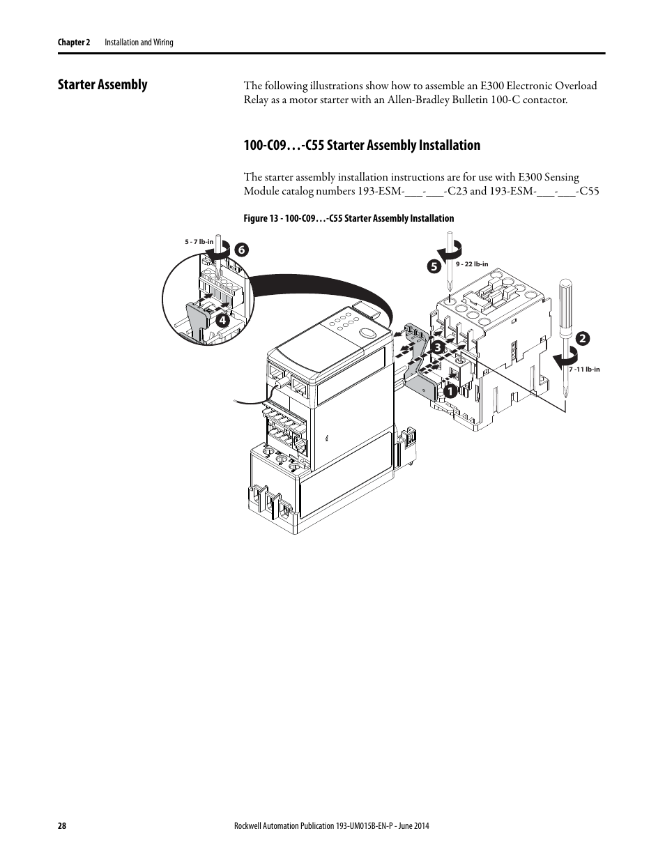 Starter assembly, C09…-c55 starter assembly installation | Rockwell Automation 592- E300 Overload Relay User Manual User Manual | Page 28 / 424
