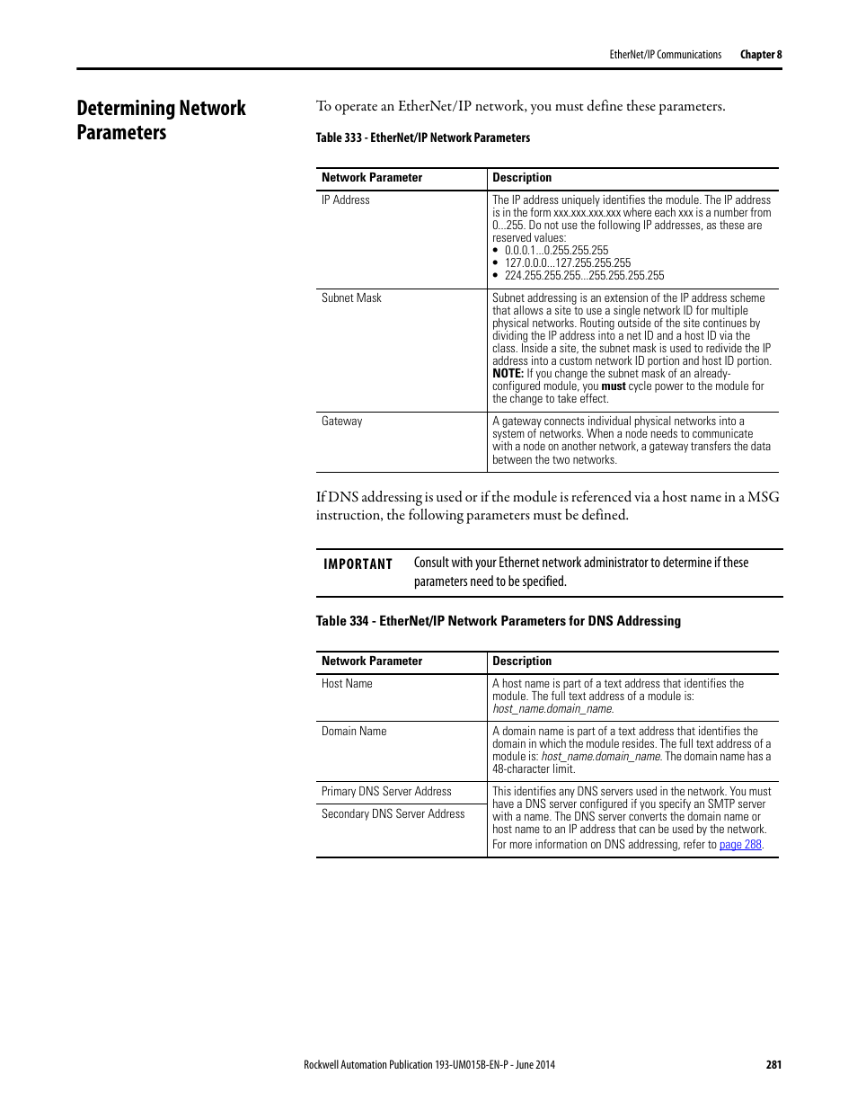 Determining network parameters | Rockwell Automation 592- E300 Overload Relay User Manual User Manual | Page 281 / 424