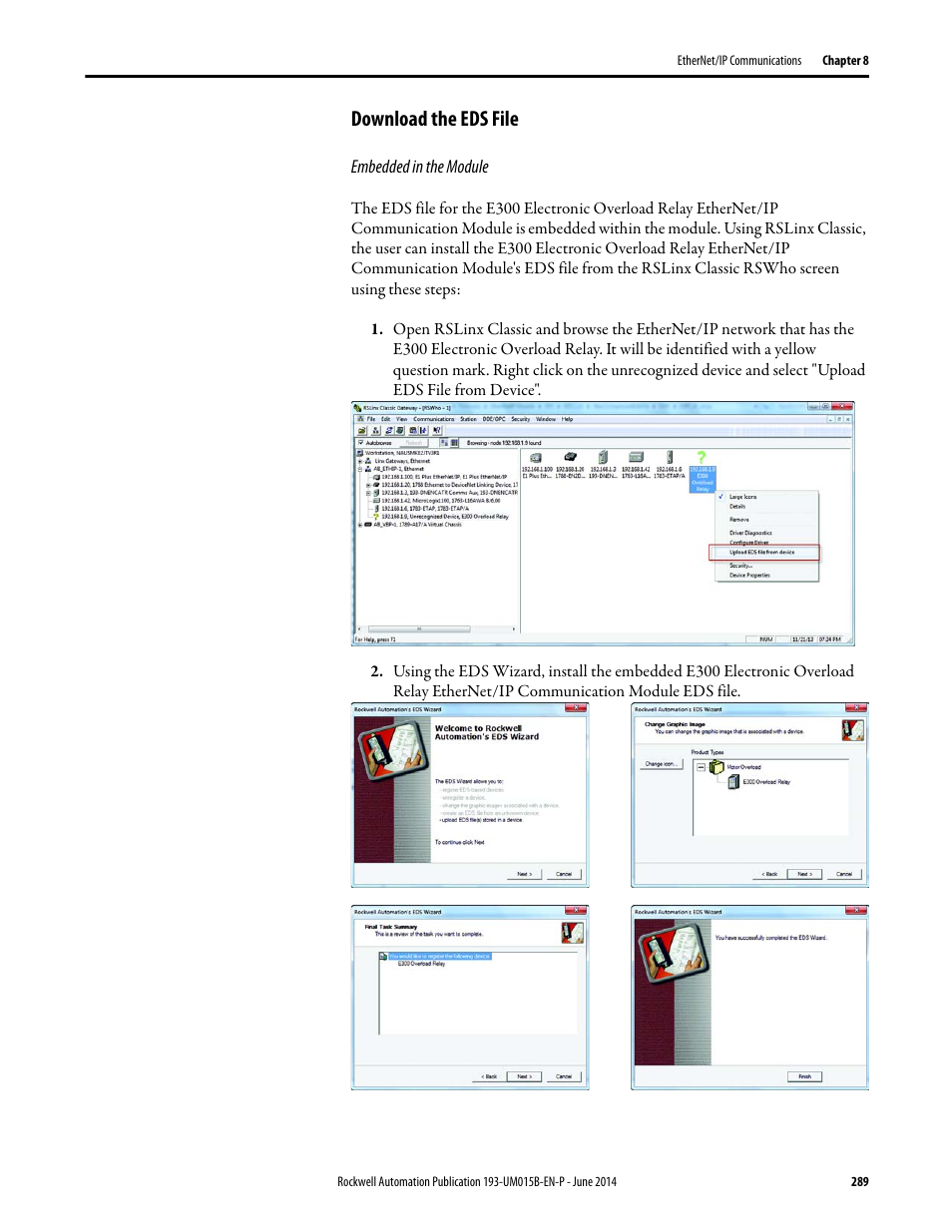 Download the eds file | Rockwell Automation 592- E300 Overload Relay User Manual User Manual | Page 289 / 424