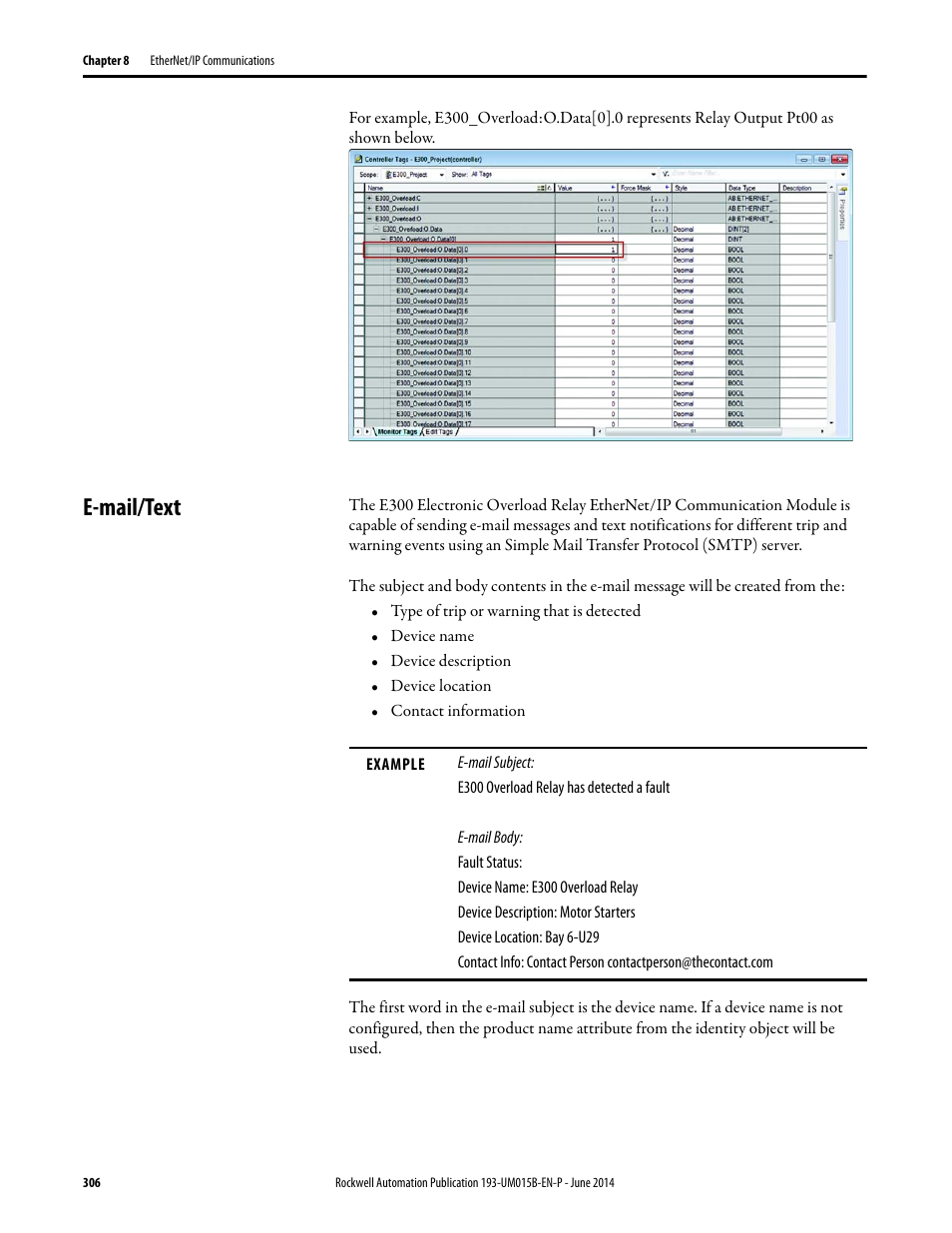 E-mail/text | Rockwell Automation 592- E300 Overload Relay User Manual User Manual | Page 306 / 424