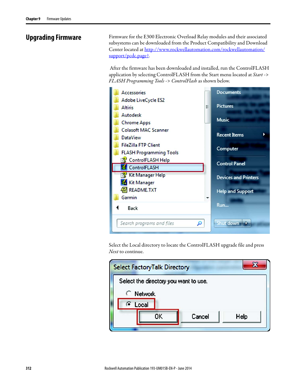 Upgrading firmware | Rockwell Automation 592- E300 Overload Relay User Manual User Manual | Page 312 / 424