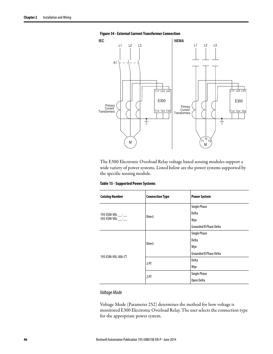 Voltage mode | Rockwell Automation 592- E300 Overload Relay User Manual User Manual | Page 46 / 424